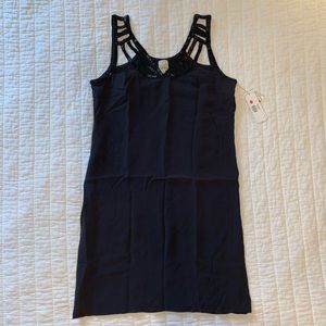 NWT! ecru Black Beaded Silk Dress